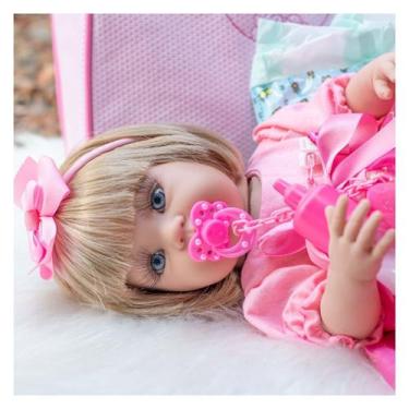 Boneca Bebê Reborn Luxo Rosa Vários Itens E Mochila