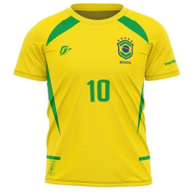 Imagem de Camiseta Filtro UV Infantil Brasil Canarinho Amarelo Torcedor Retrô Penta