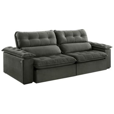 Imagem de Sofá 4 Lugares Retrátil e Reclinável Jobi com USB Veludo Cinza 254 cm