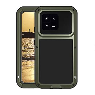 Imagem de KVIBEO Capa para Xiaomi 13/13Pro, suporta capa de carregamento sem fio protetor de tela embutido grau militar à prova de choque à prova de poeira capa de metal anti-impressão digital, verde, 13