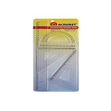 Imagem de Kit Para Desenho, Régua 30cm + 2 Esquadros 16cm + Transferidor 180º