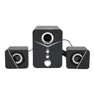 Imagem de ASHATA Alto-falantes de computador Bluetooth, alto-falante de computador compacto com subwoofer, alto-falante multimídia de mesa graves profundos 2.1 canal, com luz ambiente azul, para festa de casamento (preto)