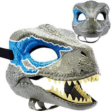 Imagem de Máscara de dinossauro mandíbula em movimento - Máscara de dinossauro Velociraptor - fantasias de Halloween, cosplay, festa, presente de Natal (A)