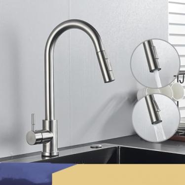 Imagem de Torneiras de cozinha de níquel dourado, torneiras de aço inoxidável pull down stream deck mount, torneiras de pia de água, preto escovado, níquel escovado, 1