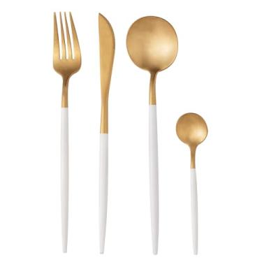 Imagem de WOLFF Faqueiro de Aço Inox Kyoto Dourado e Branco 24 Peças - Jogos de Talheres - Mesa Posta - Utensílios de Cozinha, Enxoval, Casamento, Decoração