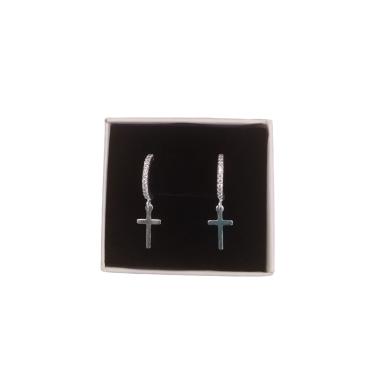 Imagem de Brinco Meia Argola com Pingente Cruz de Prata 925