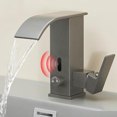 Imagem de ANNBKA Torneira de lavatório torneira de sensor inteligente, quente e frio totalmente automático manual duplo uso torneira lavatório cachoeira (cor: cinza)