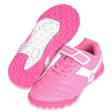 Imagem de Linkidea Chuteiras de futebol infantil TF sem cadarços, chuteiras de futebol sem cadarço para crianças unissex, rosa, 11 Little Kid