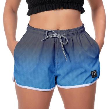 Imagem de Short Praia Premium Feminino Degradê Azul Estampado Academia Fitness Caminhada Esporte-Feminino