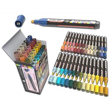 Imagem de Conjunto de 28 canetas de tinta acrílica Southwestern Colors Studio Color Series Marcadores de ponta média de 3 mm, pintura rupestre, vidro, canecas, madeira, metal, tela, projetos DIY, detalhes. Não