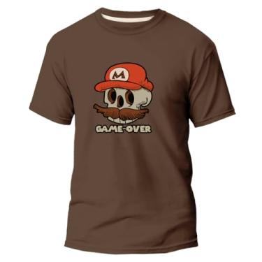 Imagem de Camiseta Masculina Game-Over Estampada Manga Curta Confortável (G, Marrom)