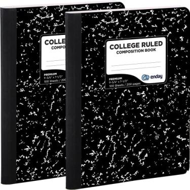 Imagem de Cadernos de composição, papel pautado universitário, caderno de composição mármore preto, livros de composição forrados com capa dura premium, caderno pautado com 100 folhas para diário escolar e materiais de escritório (pacote com 2) - por Enday