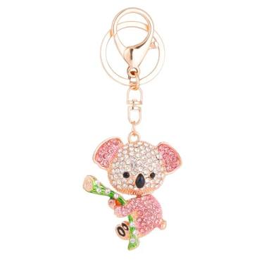 Imagem de Chaveiro pequeno e fofo Koala preguiça para presente com pingente de chaveiro de carro com diamante embutido, rosa