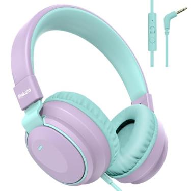 Imagem de Fone de ouvido infantil com volume limitado, 85/94 dB, fone de ouvido dobrável com cabo auxiliar de 3,5 mm, microfone para crianças, meninos, meninas, crianças, volta às aulas, tablet, roxo claro