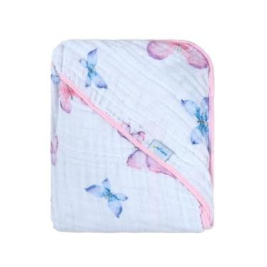 Imagem de Toalha De Banho Bebê Menino e Menina Soft Super Absorvente C/Capuz Baby Joy (Borboletinhas)