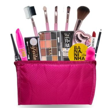 Imagem de Necessaire Feminina Completo com Pincel, Sombra e Esponja - Kit Maquiagem Adolescente Completa com Organizador - PELE BRANCA