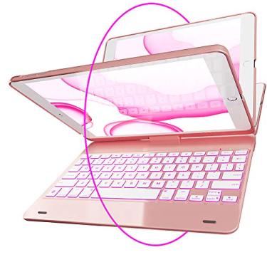 Imagem de Capa com teclado para iPad 2018 (6ª geração) - iPad 2017 (5ª geração) - iPad Pro 9.7 - iPad Air 2 e 1 - fina e leve - Rotativa 360 - Sem fio/BT - retroiluminada 10 cores - Capa para iPad com teclado