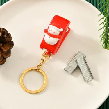 Imagem de Mini Grampeador - Grampeador de Mesa Com Capacidade de 10 Folhas Estilo Desenho Animado Fofo Com Chaveiro, Manual e Portátil para Uso Escolar e de Escritório (Boneco de neve)