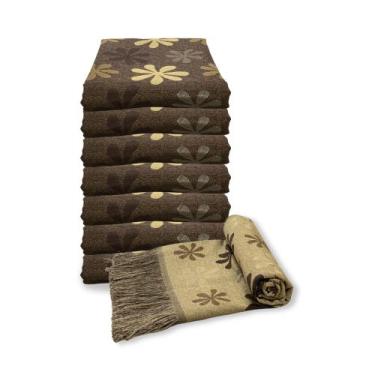 Imagem de Manta Xale Para Sofá Protetora Marrom e bege Dupla Face Franja Lisa 1,