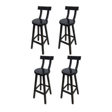 Imagem de Conjunto 4 Bancos Altos Girafa Com Encosto Em Madeira De Lei Maciça - 