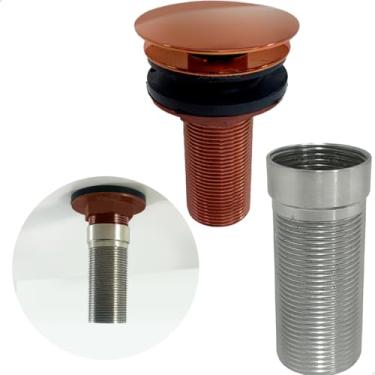 Imagem de Dona D Cor, Valvula Click Rose Gold Com Prolongador Inox 14cm Para Cuba De Apoio 7/8 Ralo de Pia Banheiro Lavatório Valvula Longa Escoamento Cuba de Sobrepor