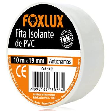 Imagem de Fita Isolante Foxlux – PVC Antichamas – 10m x 19mm – Espessura: 0,15mm – Alta Elasticidade – Isola fios com tensão até 600V – Branca