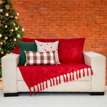 Imagem de Kit Manta Xale Sofá Natal com 3 capas de Almofadas Quadrada e Quebra R