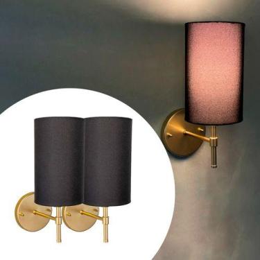 Imagem de Kit 2 Arandela Em Aluminio Com Cupula Tecido Algodao Soquete E27 Tensa