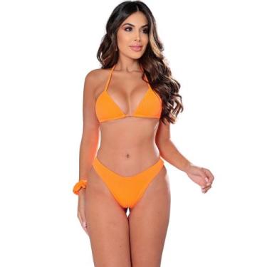 Imagem de Biquíni Feminino Fio Dental Bojo Removível Asa Delta Canelado Cortinin