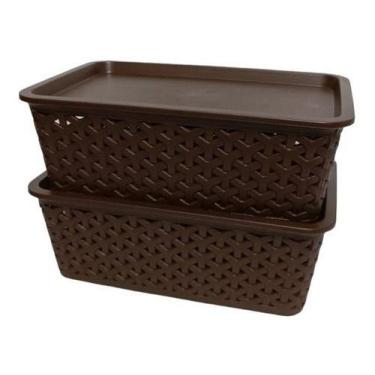 Imagem de Kit 2 Caixas Cestos Organizadores 3l Rattan Com Tampa  - Plasnorthon, 