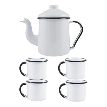 Imagem de Bule Cafeteira Esmaltado Ewel Mãe Ágata 1 litro C/4 Canecas - Branco