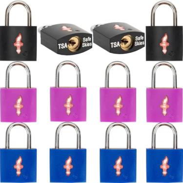 Imagem de DWOYOW Pacote com 12 cadeados TSA de 11/12 polegadas de largura para bagagem, malas e estojos de armas - cadeado de segurança de latão sólido com revestimento colorido (12 cores: preto/azul/laranja)