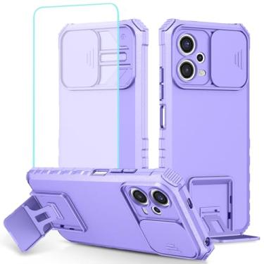Imagem de Tothedu Capa para Redmi Note 12 5G, capa para Redmi Note 12 4G/Poco X5 5G com protetor de tela de vidro temperado e capa de câmera deslizante, capa protetora fina para celular Xiaomi Poco X5 5G roxa