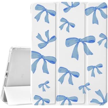 Imagem de JOYLAND Capa branca com laço azul escuro para iPad 10 polegadas Air 4 2020/Air 5, com suporte para lápis - despertar/hibernar automaticamente, antiarranhões, à prova de choque, capa fólio premium com