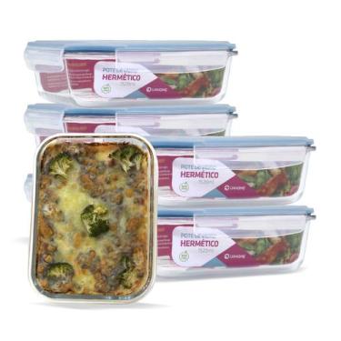 Imagem de KIT 6 Potes de Vidro Retangular com Tampa Hermética 1520ml - U4home, A