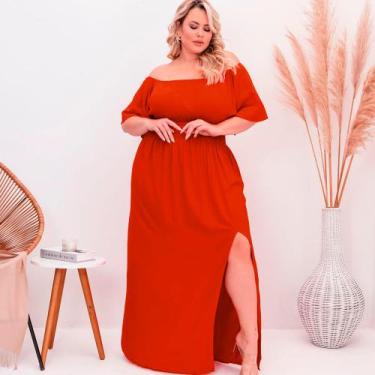 Imagem de Vestido Plus Size Longo Ciganinha Manga Godê Ombro A Ombro Lastex  Mid