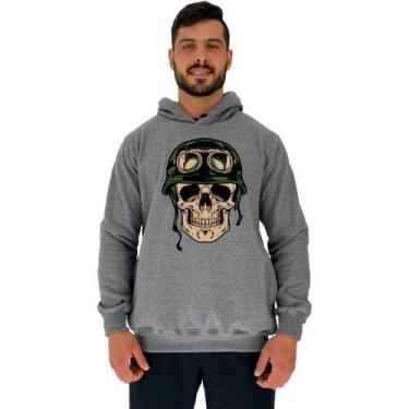 Imagem de Blusa Moletom Tradicional Com Touca MXD Conceito Caveira Militar, Cinz
