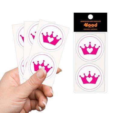 Imagem de 50 Etiquetas Adesivas  Coroa Rosa Pink  Adesivos Recebidos  4Cm - 4FOO