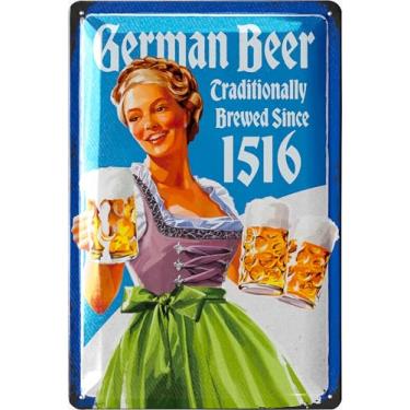 Imagem de LANOLU Placa de lata vintage CERVEJA ALEMÃ TRADICIONALMENTE FABRICADA - Sinais de cerveja para homem, placas de cerveja de metal, placas de bar de metal engraçadas, placas de cerveja vintage