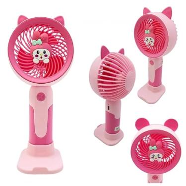 Imagem de Ventilador Portátil de Mesa, Recarregável USB, 3 Velocidades, 18cm, com Base e Orelhas Decorativas (Rosa)