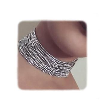 Imagem de YERTTER Colar feminino de corrente grossa gargantilha Padheart Chams Toggle Necklace Jewelry Long Necklace for Party Prom Holiday, Liga de zinco, Strass