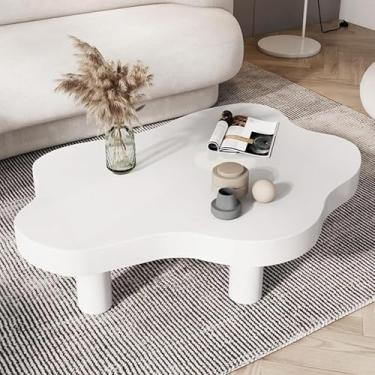 Imagem de Mesa de centro em forma de nuvem, mesa de centro de madeira irregular, mesa de canto redondo, mesa de centro moderna com 3 pernas, para móveis de quarto, branca, 80 x 55 x 40 cm