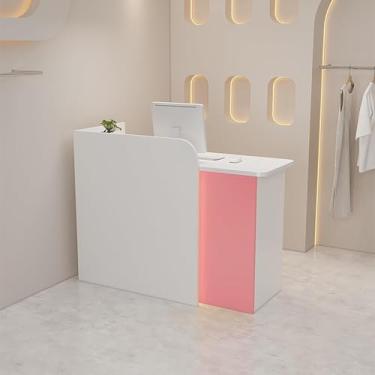 Imagem de Recepção balcão de recepção moderno balcão de recepção com gavetas bloqueáveis balcão de empresa balcão com balcão para supermercado hotel loja de roupas leite chá, rosa, 80 x 50 x 100 cm