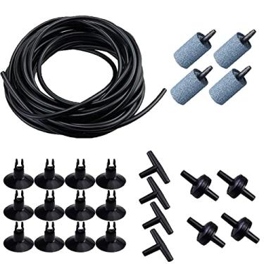 Imagem de AQUANEAT Tubulação de linha aérea de aquário, tubulação padrão de 3/16", com pedras de ar, válvulas de bomba de ar, ventosas e conectores (7,6 m, preto)