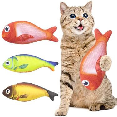 Imagem de Maiiu Peixes macios de erva-dos-gatos, pacote com 3 brinquedos de gato com som de sino, brinquedos interessantes para gatos para uso interno, brinquedos duráveis e altamente interativos (peixe da