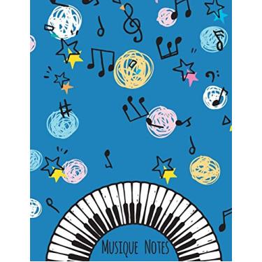 Imagem de Musique Notes: Carnet de partitions vierge couleur Bleu - papier manuscrit - 11 portées par page - pas de clef - 120 pages - grande format (21,59 x 27,94 cm) (8,5 x 11 po) - Couverture moderne souple