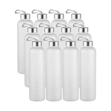 Imagem de novelinks Garrafas de água de plástico fosco de 765 g Garrafas de água reutilizáveis com garrafa de suco hermética com tampas de aço inoxidável para bebidas e bebidas ecológicas, pacote com 12