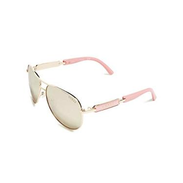 Imagem de GUESS Factory Óculos de sol estilo aviador espelhado, Ouro rosa/bordeaux brilhante, NS
