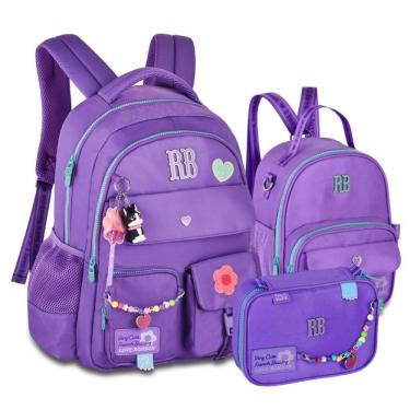 Imagem de Kit Mochila Rebecca Bonbon Color Pop Miçangas + Lancheira e Estojo Roxo
