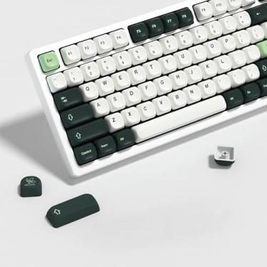 Imagem de YMKPVR KBDiy Botanical KOA Profile Keycaps 60 por cento, Dye-Sublimation PBT Green Custom Keycaps, 131 teclas para teclados mecânicos Cherry Gateron MX Switches